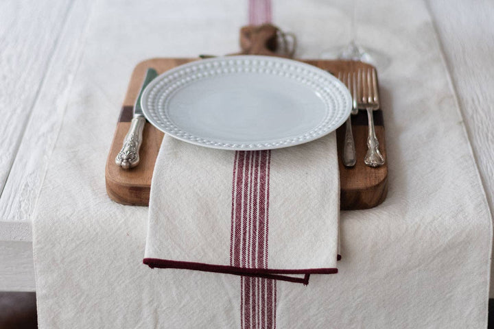 Dinner Napkins, Vintage Merlot Red Stripe, Set of 4
