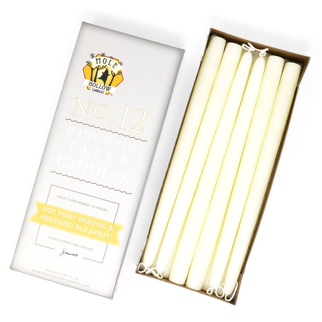12" Hand Dipped Unscented Taper Candles