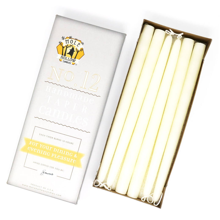 12" Hand Dipped Unscented Taper Candles
