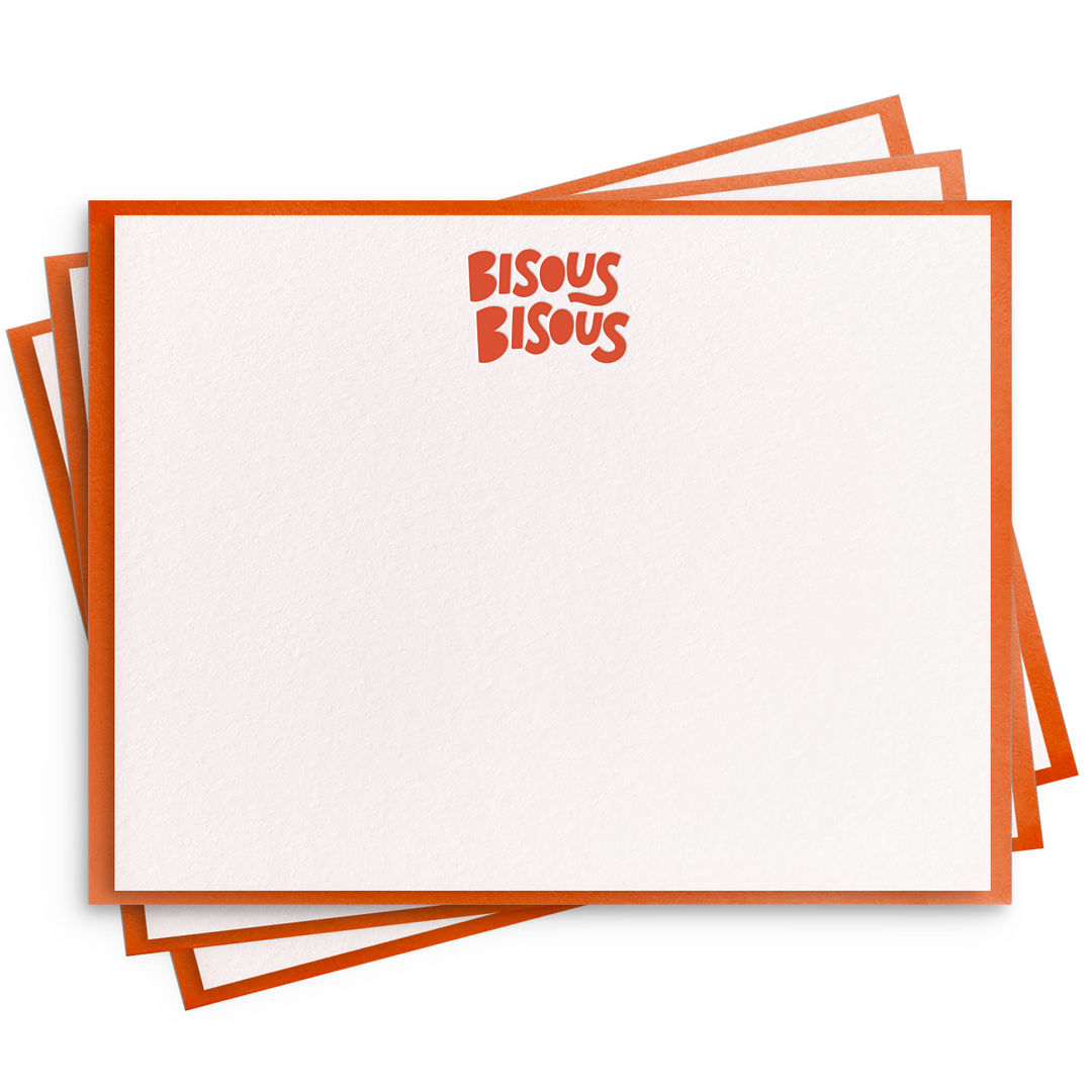 Bisous Bisous Flat Note - Letterpress Set of 8 Stationery