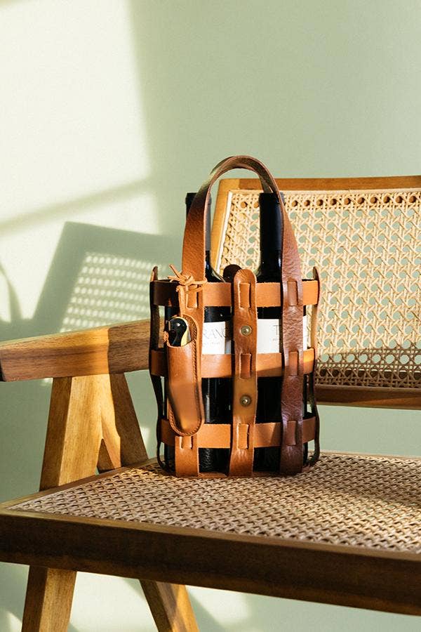 Leather Wine Tote