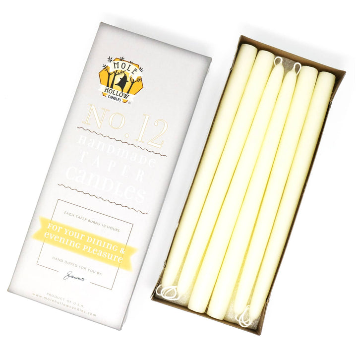 12" Hand Dipped Unscented Taper Candles