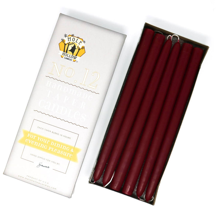 12" Hand Dipped Unscented Taper Candles