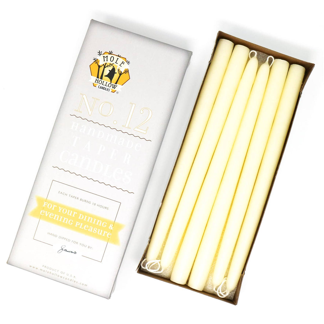 12" Hand Dipped Unscented Taper Candles