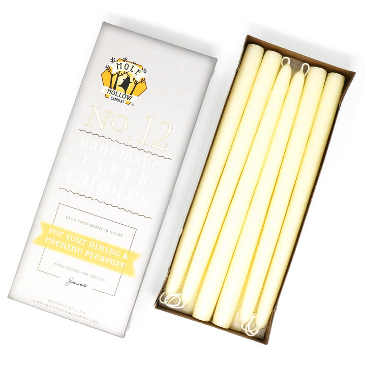 12" Hand Dipped Unscented Taper Candles