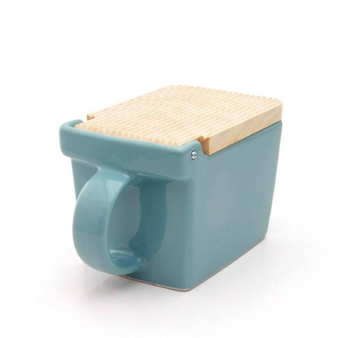 Bee House Ceramic Salt Box With Wooden Lid - Ice Blue