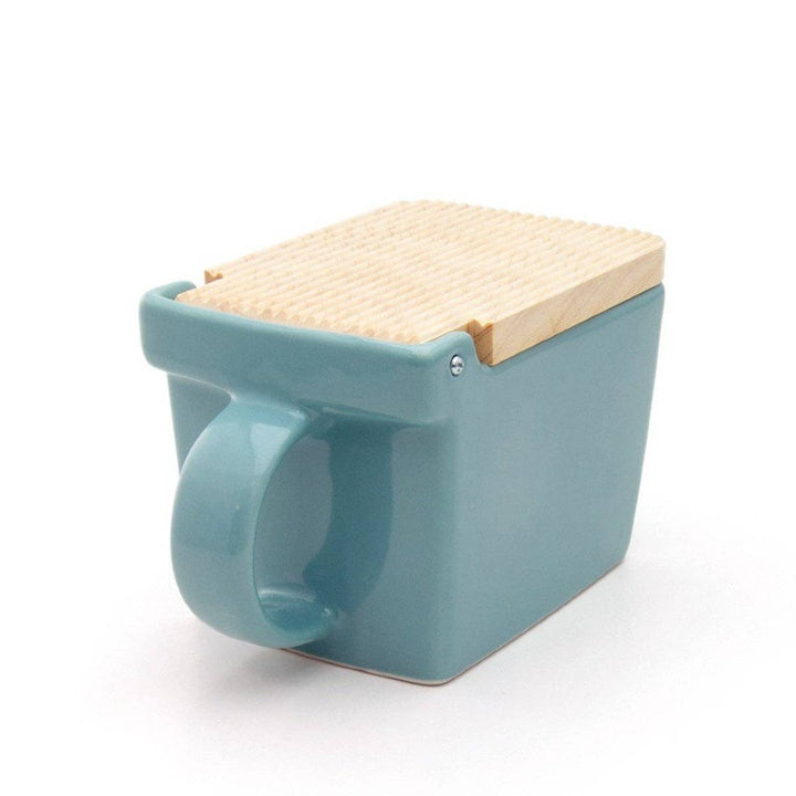 Bee House Ceramic Salt Box With Wooden Lid - Ice Blue