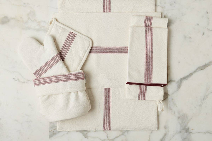 Dinner Napkins, Vintage Merlot Red Stripe, Set of 4