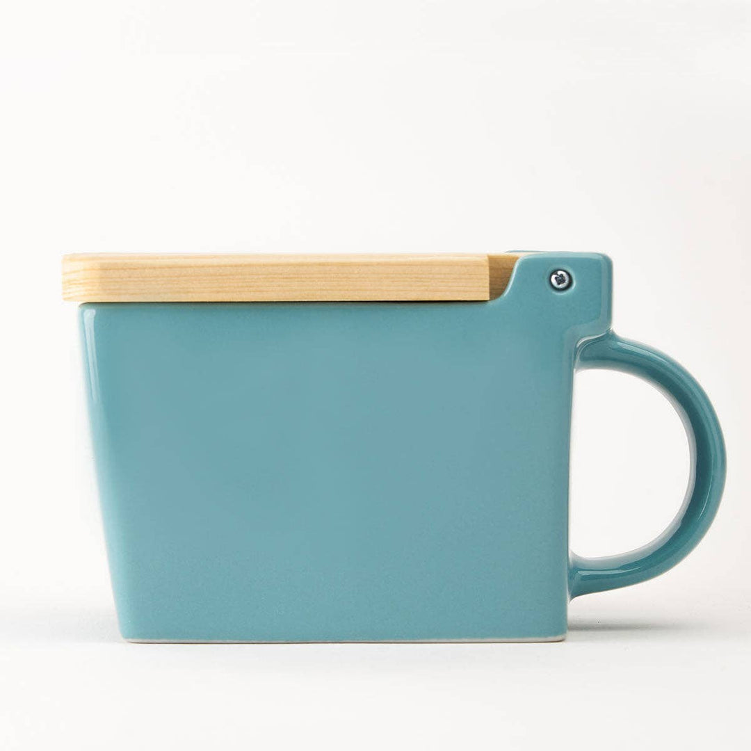 Bee House Ceramic Salt Box With Wooden Lid - Ice Blue