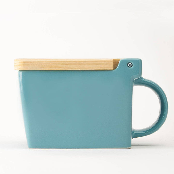 Bee House Ceramic Salt Box With Wooden Lid - Ice Blue