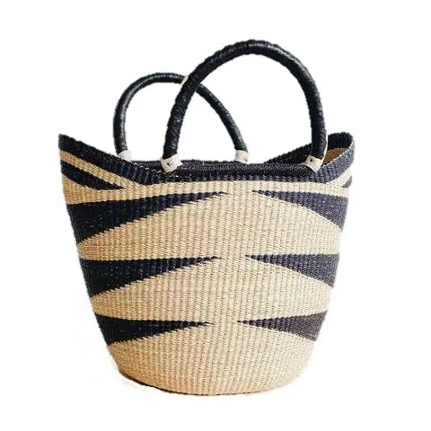 Yikene U-Shopper - Tote Beach Bag Ghana Basket Black & Tan